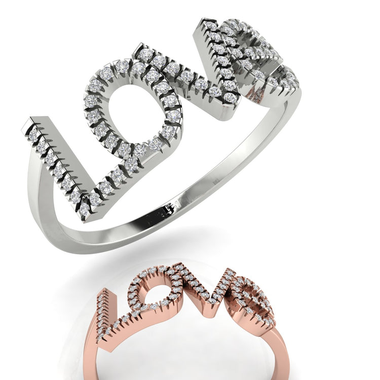 Pave Love Script Ring