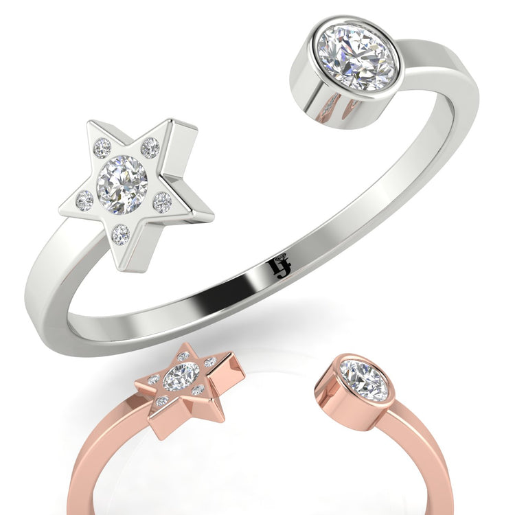 Bezel Set Open Moon And Star Ring