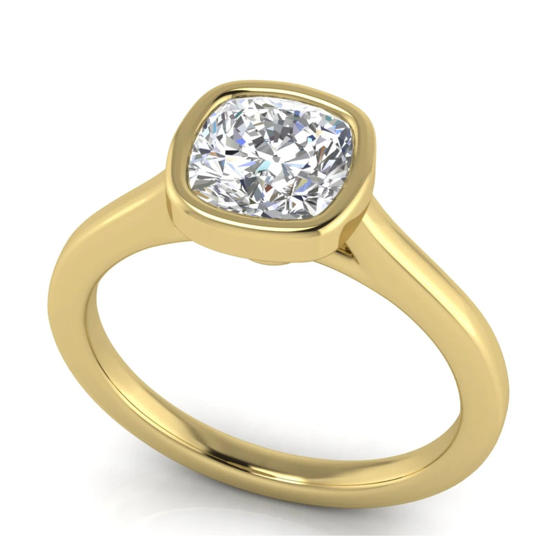 Floating Bezel Cushion Cut Lab Diamond Engagement Ring
