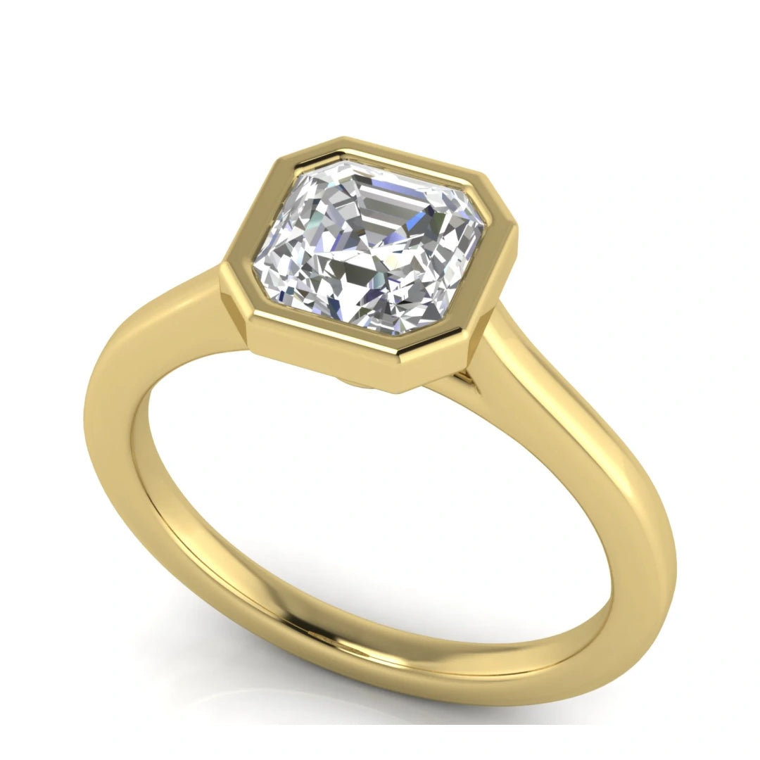 Floating Bezel Emerald Cut Lab Diamond Engagement Ring