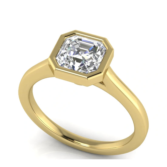 Floating Bezel Emerald Cut Lab Diamond Engagement Ring
