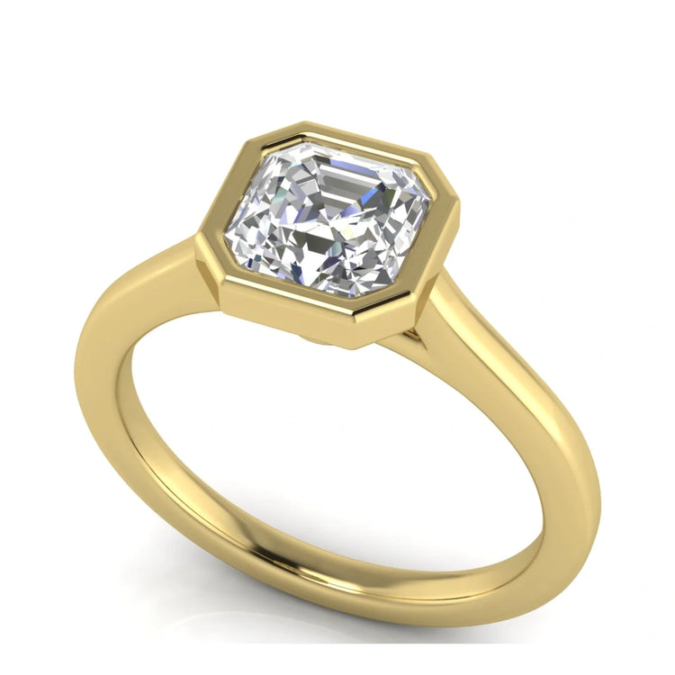 Floating Bezel Emerald Cut Lab Diamond Engagement Ring