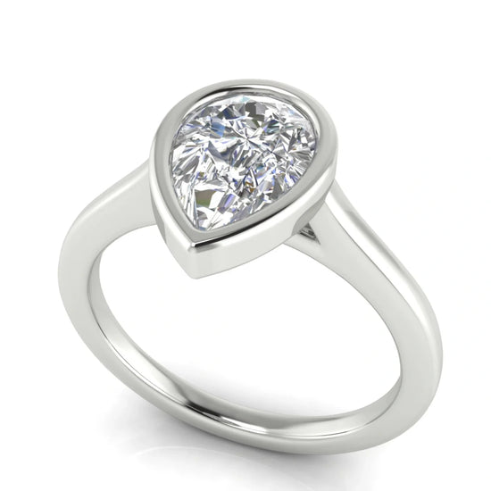 Floating Bezel Pear Shaped Lab Diamond Engagement Ring