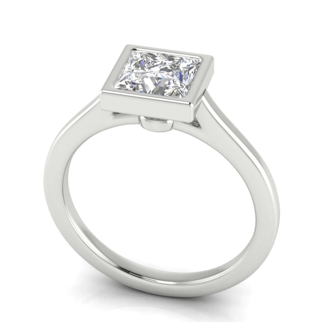 Floating Bezel Princess Cut Lab Diamond Engagement Ring