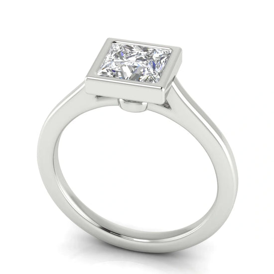 Floating Bezel Princess Cut Lab Diamond Engagement Ring