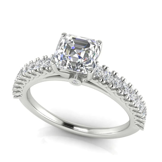 Floating Pave Emerald Cut Lab Diamond Engagement Ring