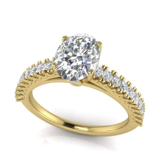 Floating Pave Oval Cut Lab Diamond Engagement Ring