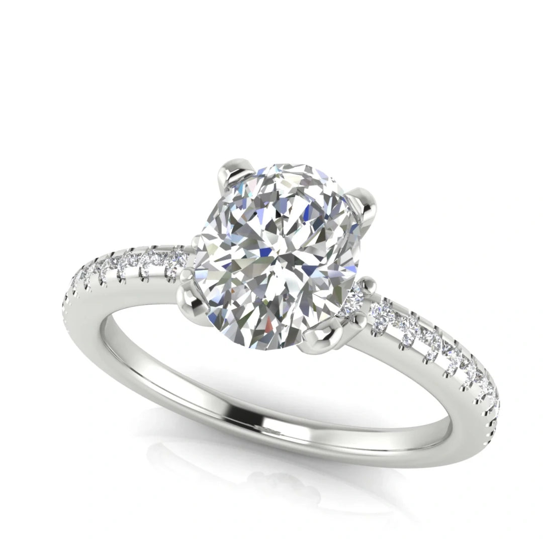 Floating Shoulder Oval Cut Lab Diamond Engagement Ring