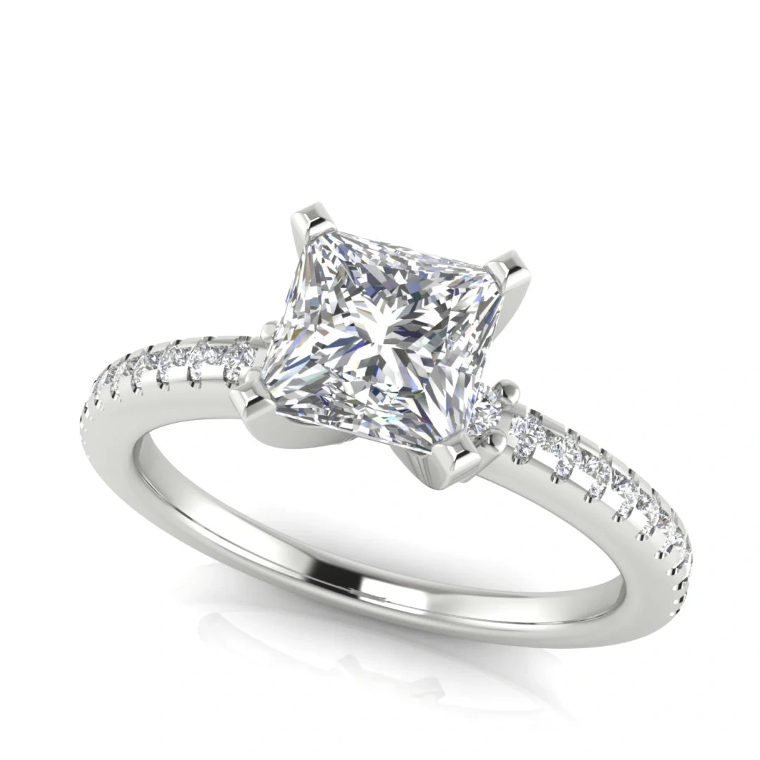 Floating Shoulder Princess Cut Lab Diamond Engagement Ring