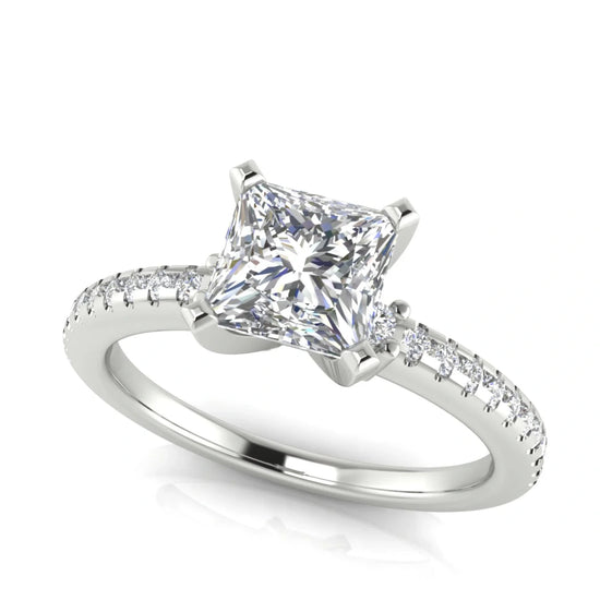 Floating Shoulder Princess Cut Lab Diamond Engagement Ring