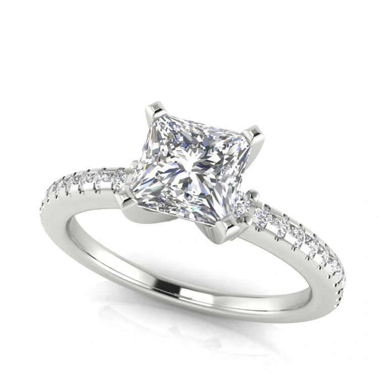 Floating Shoulder Princess Cut Lab Diamond Engagement Ring