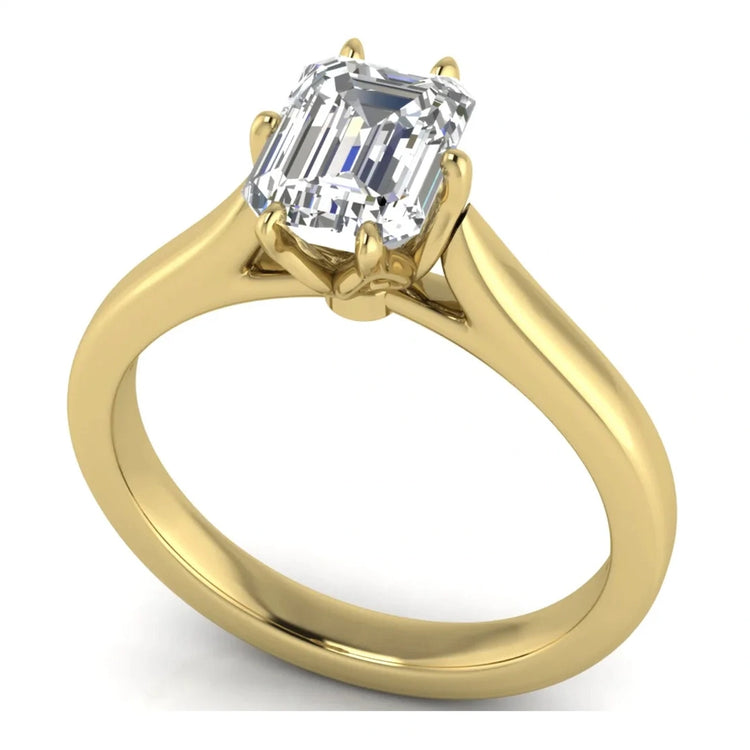 Floral Emerald Cut Lab Diamond Engagement Ring