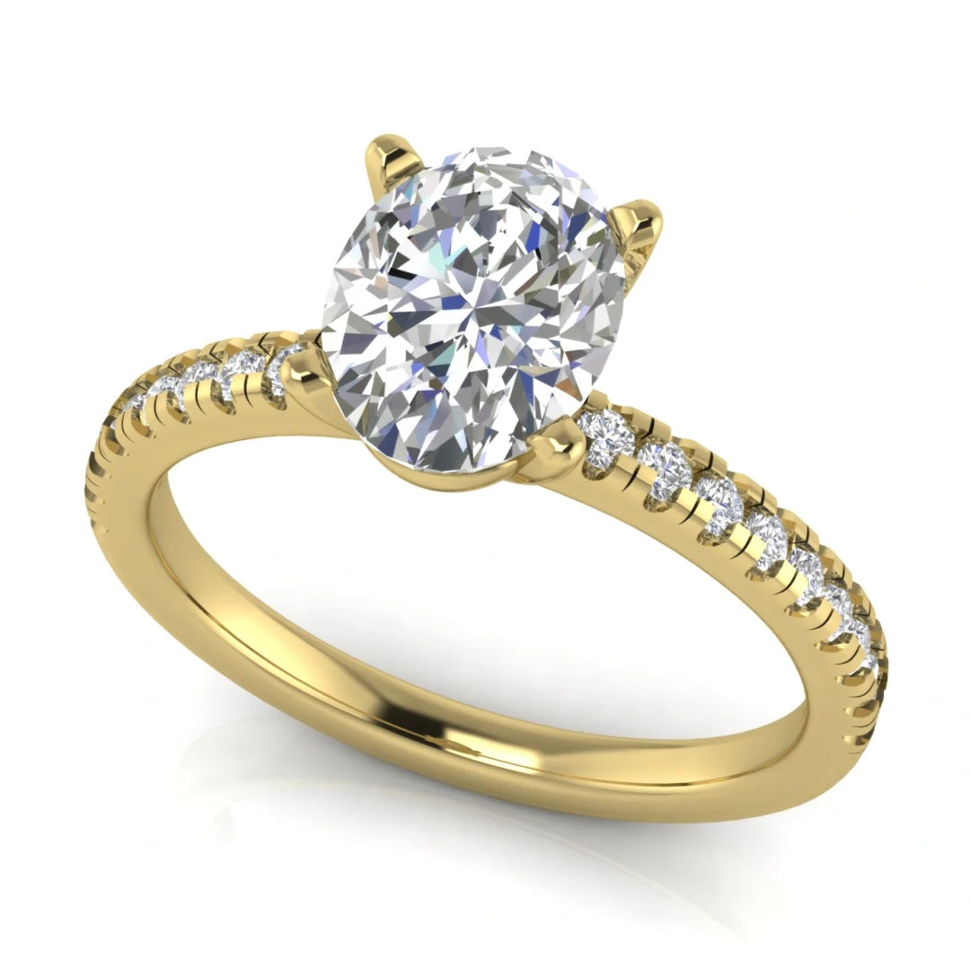 French Pave Basket Oval Lab Diamond Engagement Ring