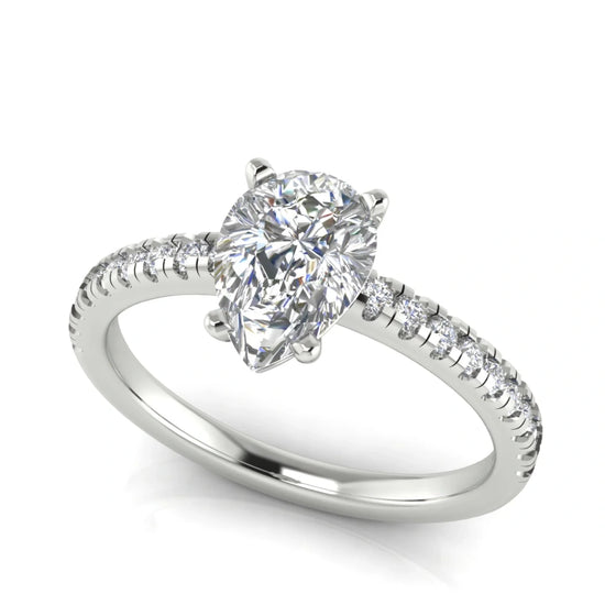 French Pave Basket Pear Shaped Lab Diamond Engagement Ring