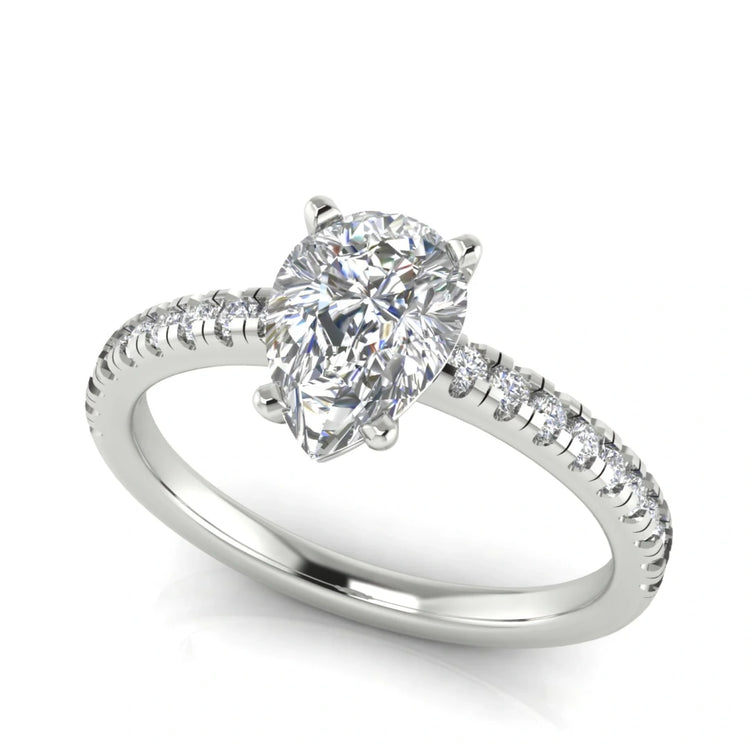 French Pave Basket Pear Shaped Lab Diamond Engagement Ring