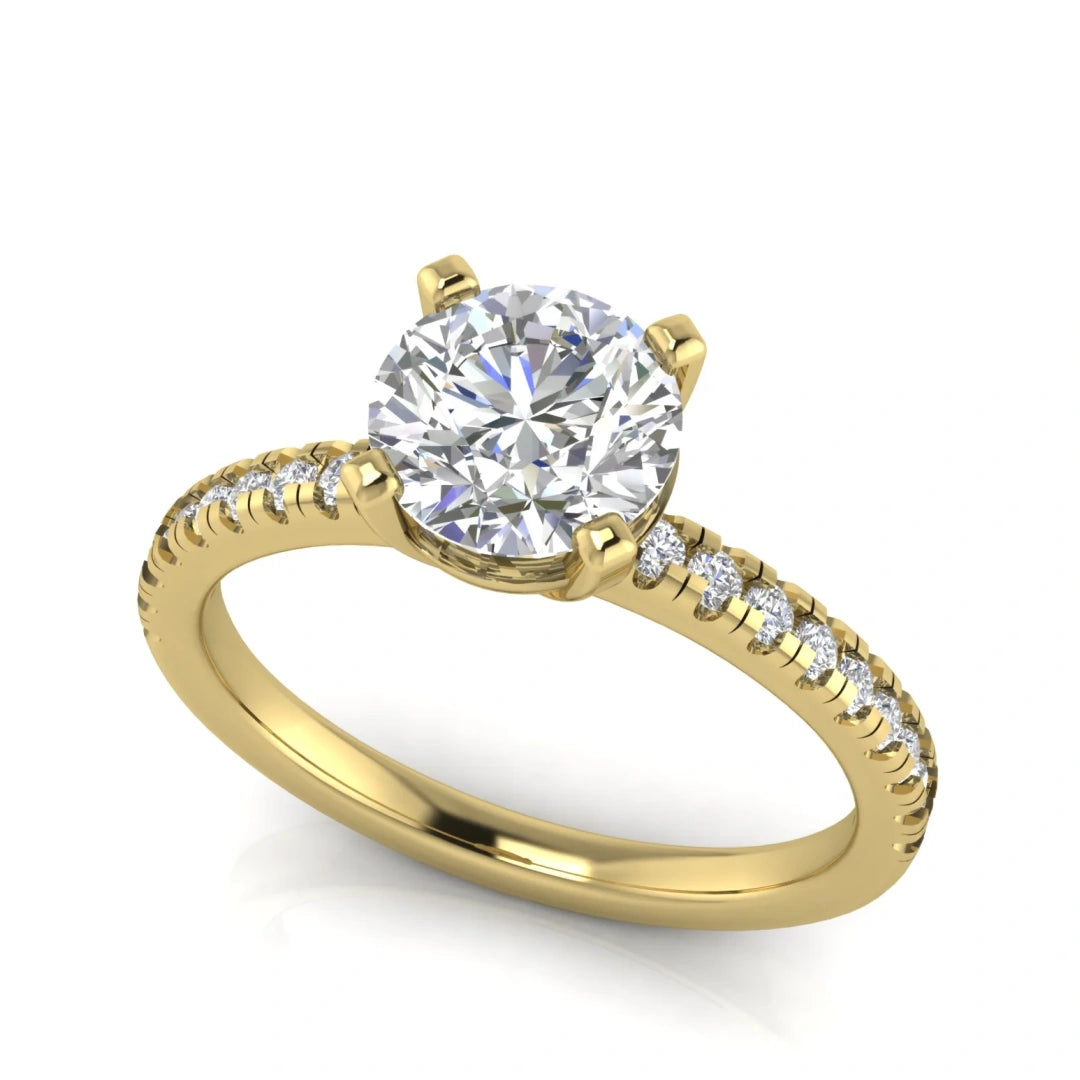 French Pave Basket Round Cut Lab Diamond Engagement Ring