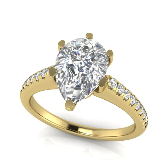 French Pave Pear Shaped Lab Diamond Engagement Ring