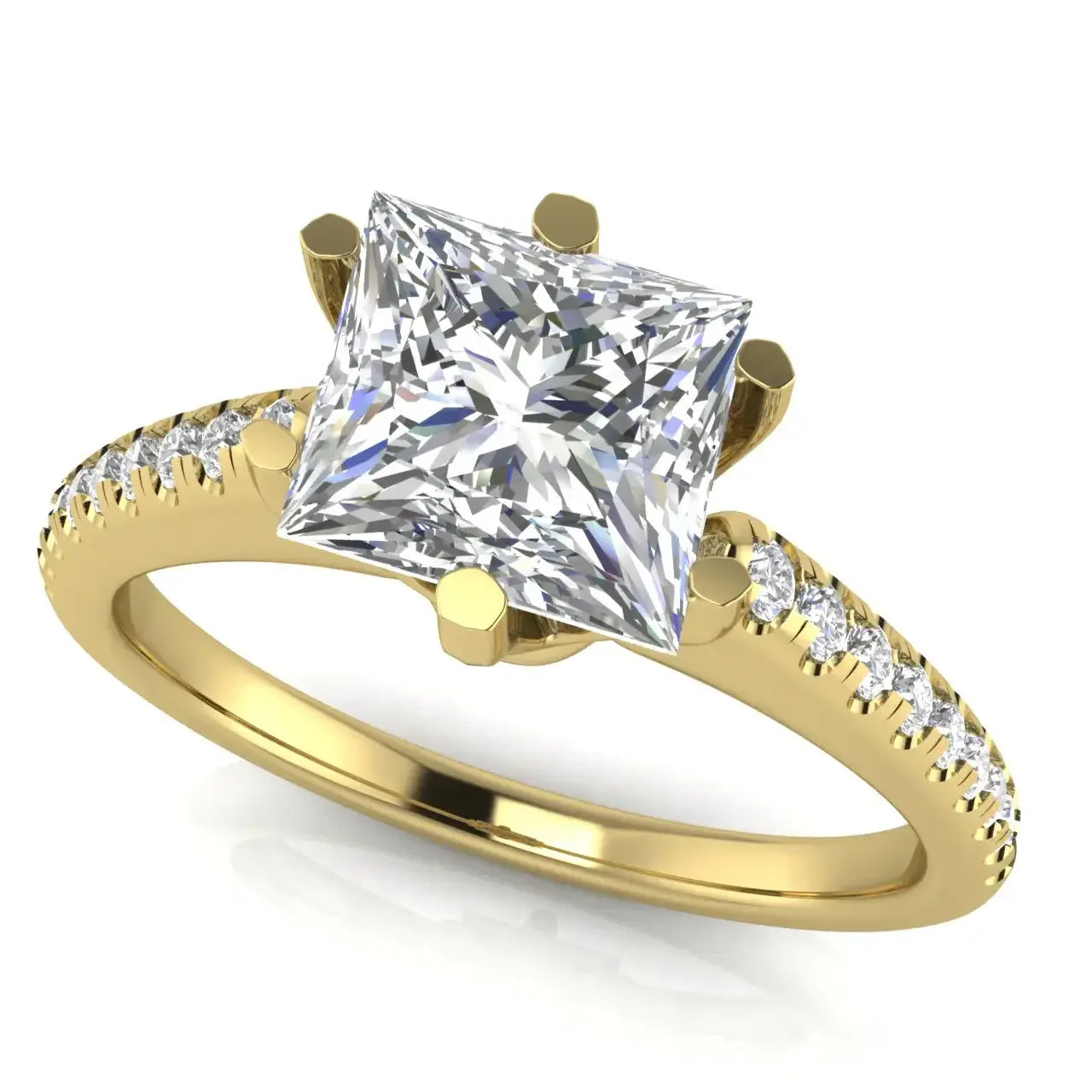 French Pave Princess Cut Lab Diamond Engagement Ring