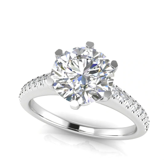 French Pave Round Cut Lab Diamond Engagement Ring