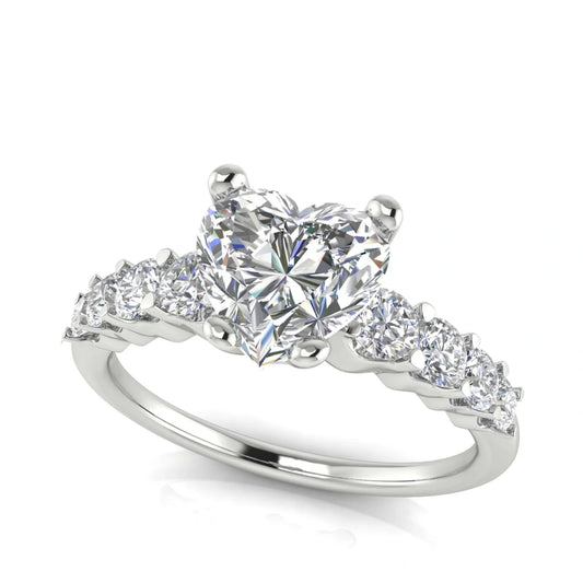 Graduated Pave Heart Shaped Lab Diamond Engagement Ring