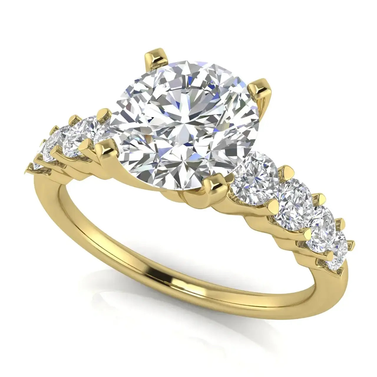 Graduated Pave Round Cut Lab Diamond Engagement Ring