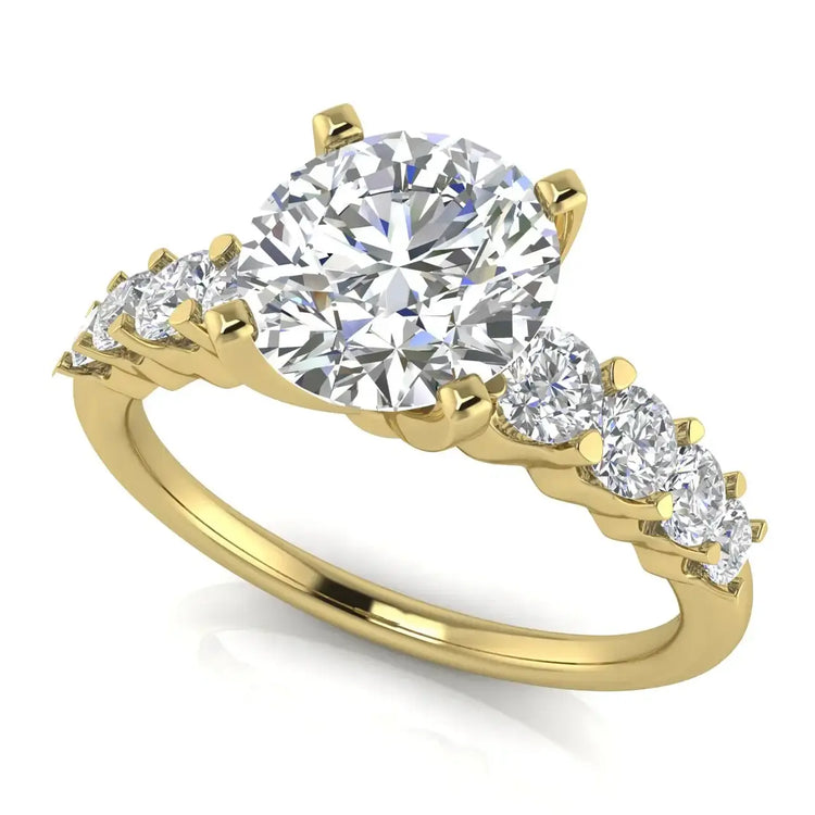 Graduated Pave Round Cut Lab Diamond Engagement Ring