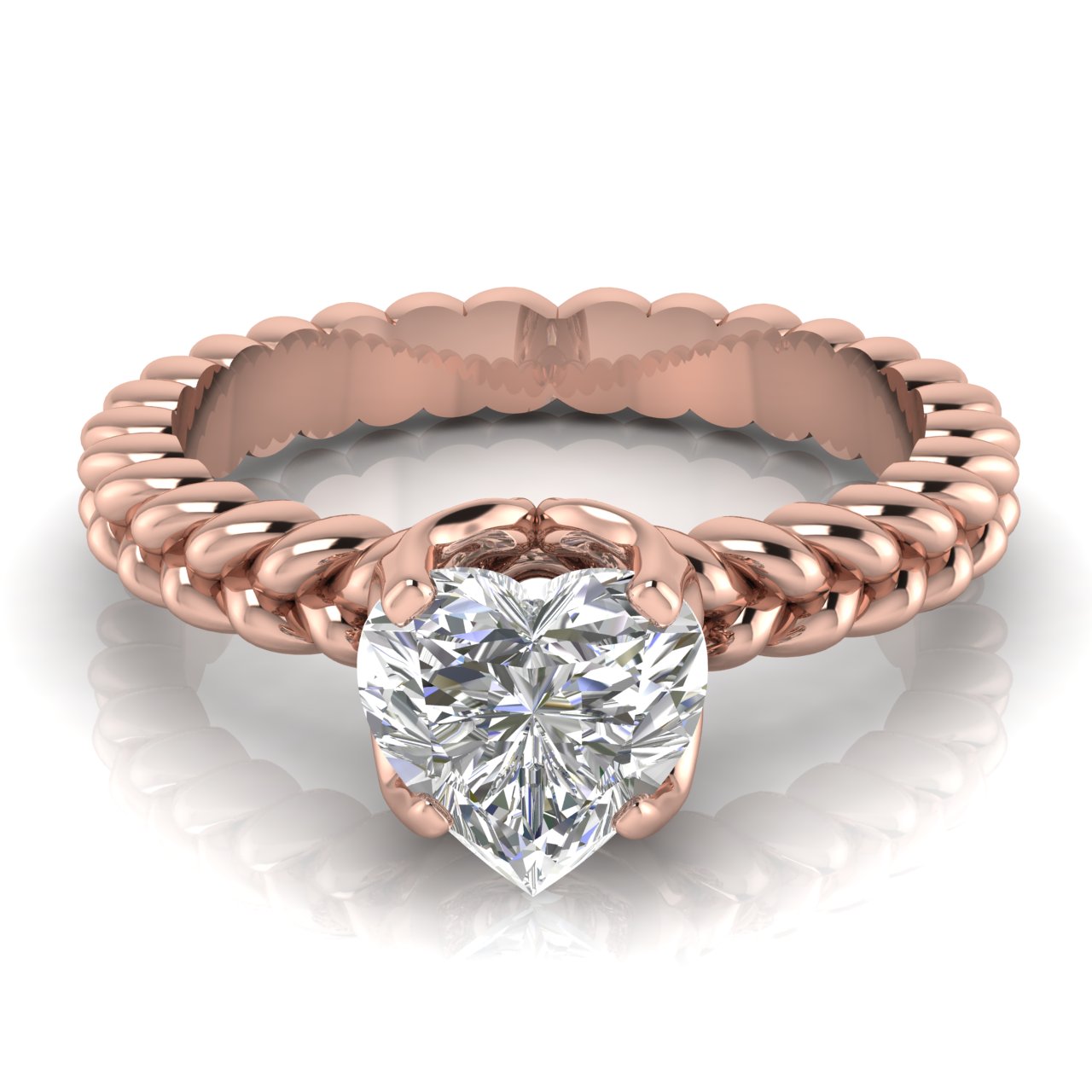 Rope Band Heart Shaped Lab Diamond Engagement Ring