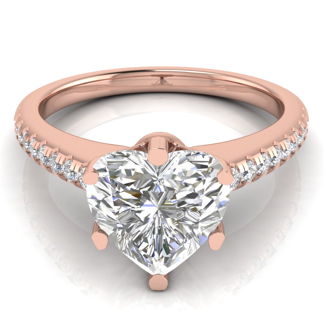 French Pave Heart Shaped Moissanite Engagement Ring