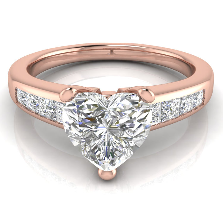 Princess Channel Set Heart Shaped Moissanite Engagement Ring