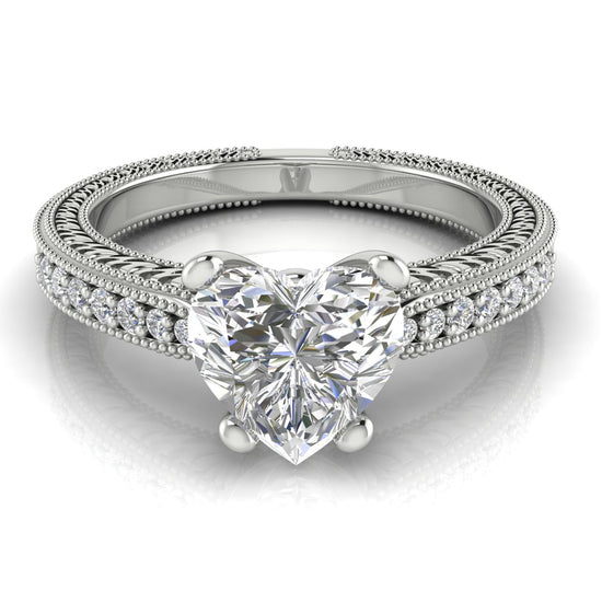 Tapered Vintage Inspired Heart Shaped Moissanite Engagement Ring