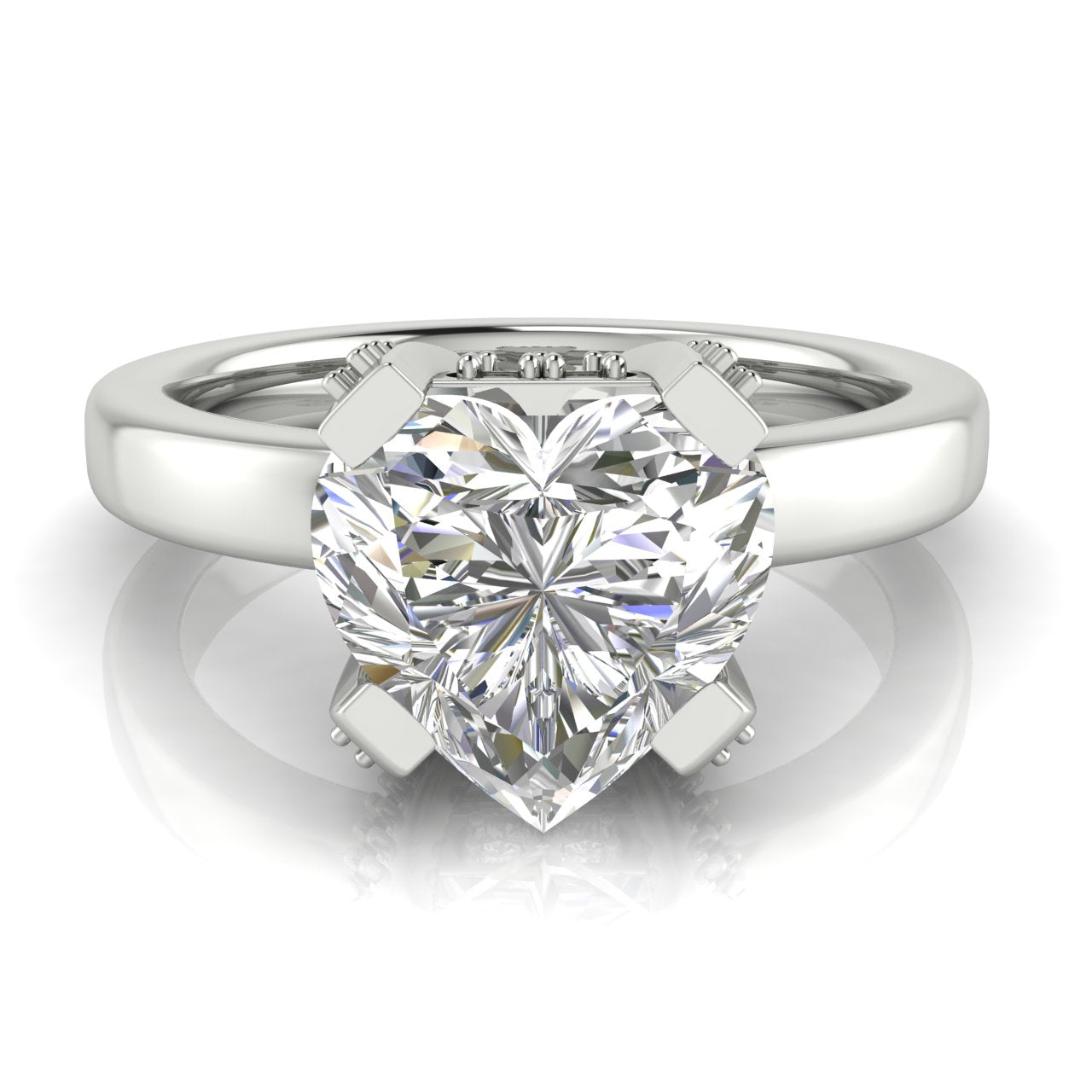 Architectural Pave Heart Shaped Moissanite Engagement Ring