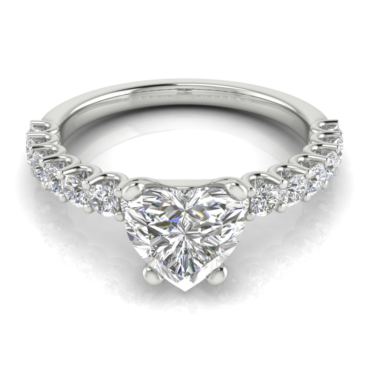 U Prong Pave Heart Shaped Lab Diamond Engagement Ring