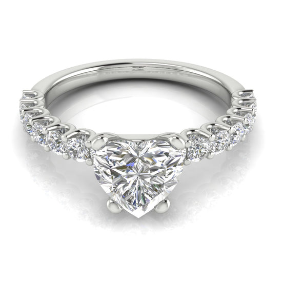 U Prong Pave Heart Shaped Moissanite Engagement Ring