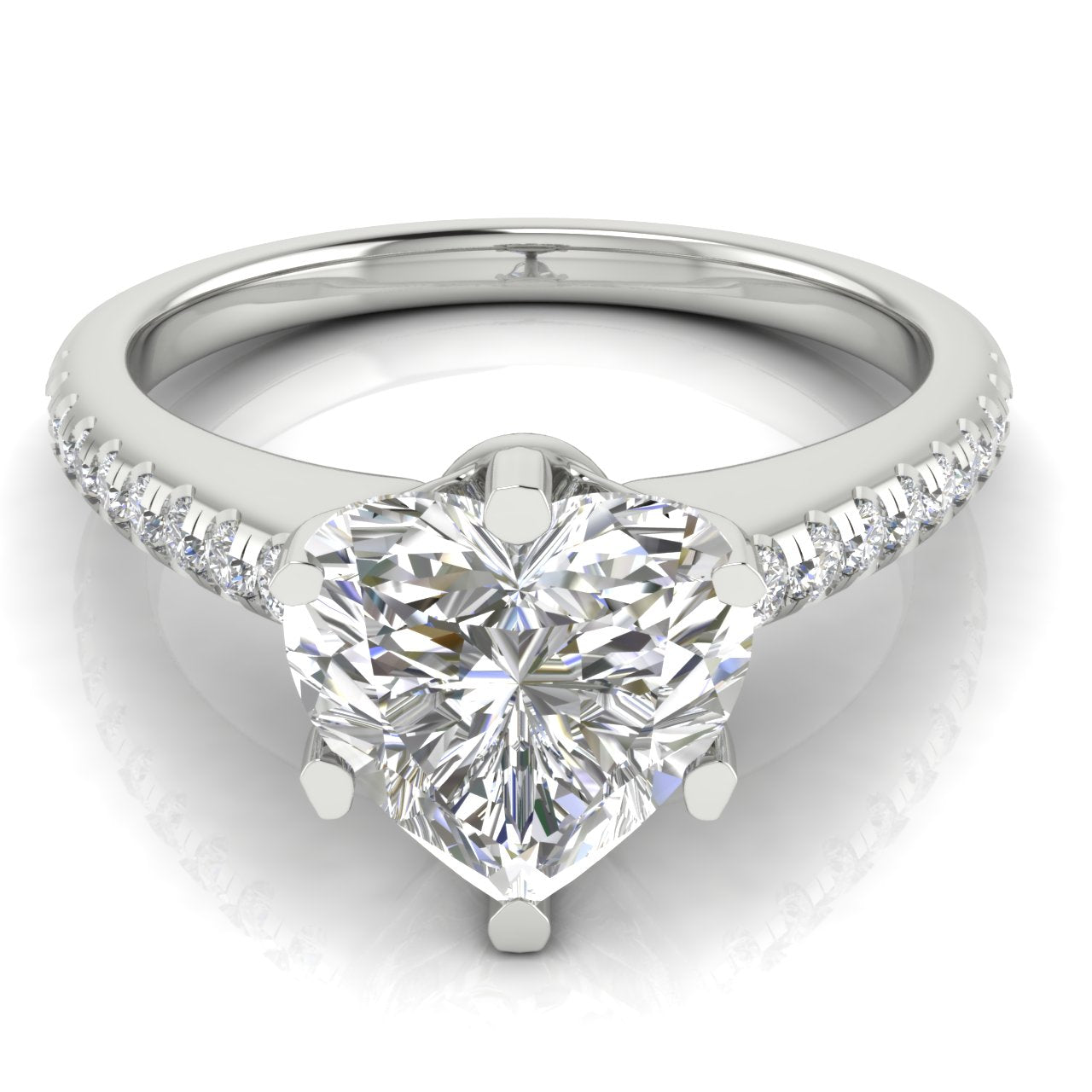 French Pave Heart Shaped Moissanite Engagement Ring