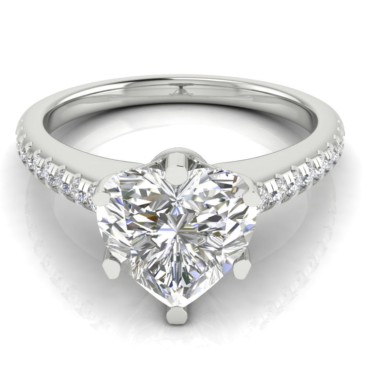 French Pave Heart Shaped  Engagement Ring | Moissanite | Lab Grown Diamond