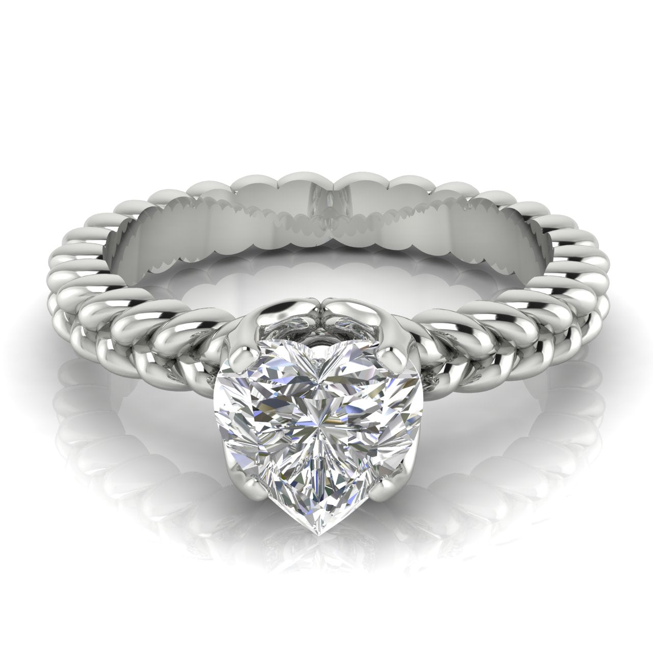 Rope Band Heart Shaped Lab Diamond Engagement Ring