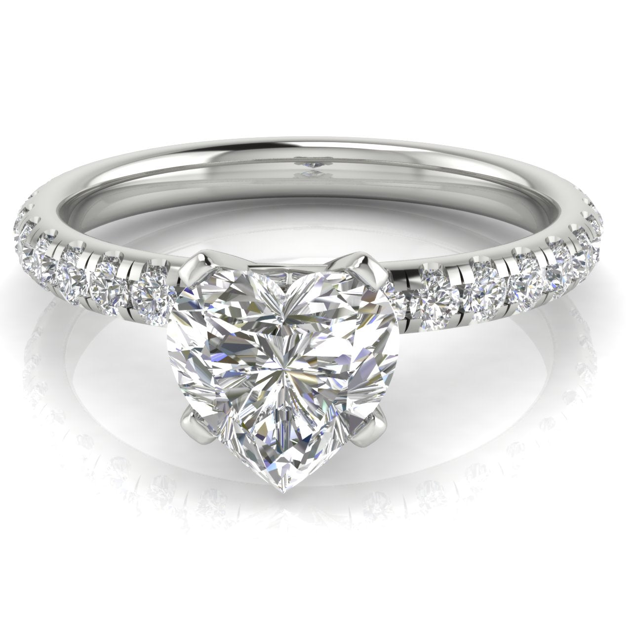 Classic Pave Heart Shaped Moissanite Engagement Ring