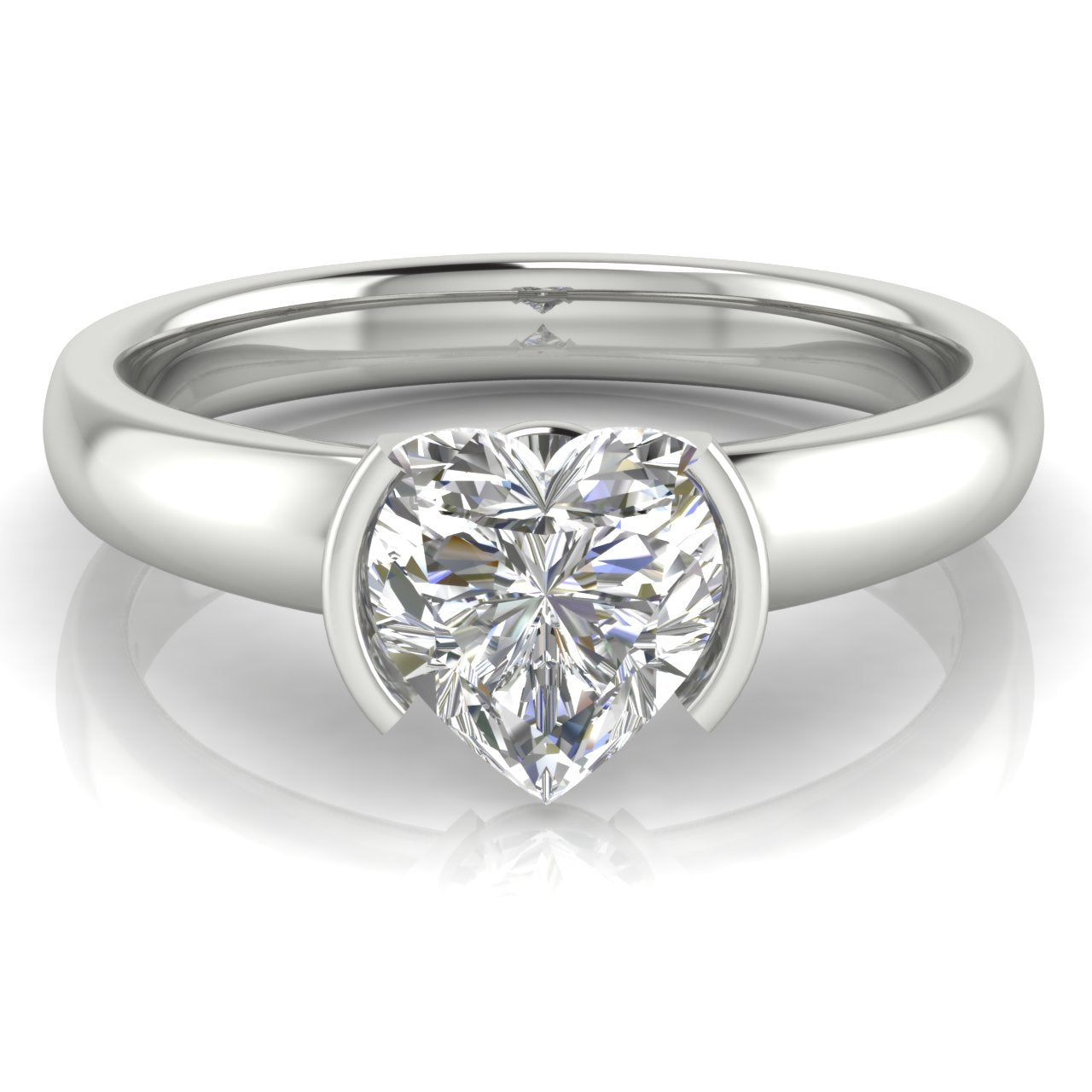 Half Bezel Floating Heart Shaped Moissanite Engagement Ring