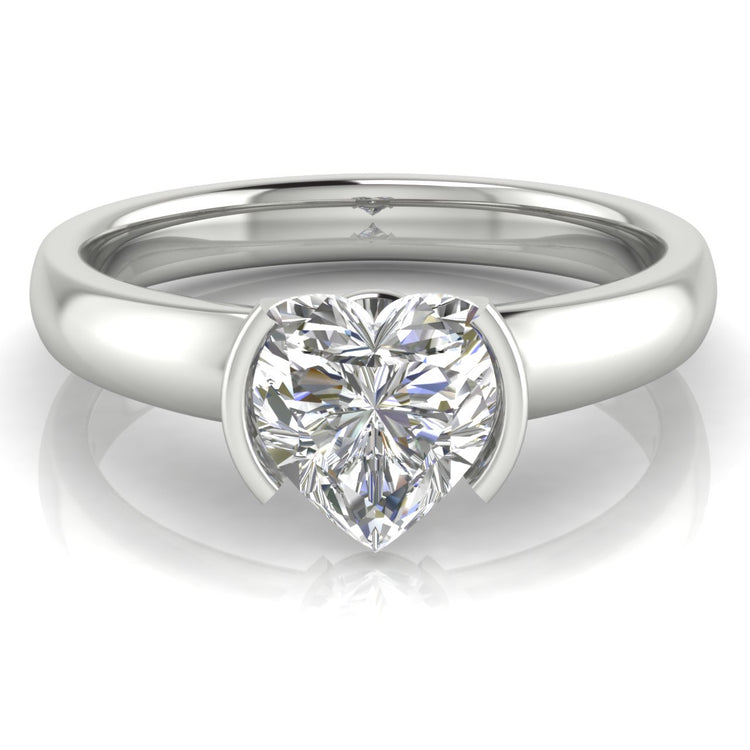 Half Bezel Floating Heart Shaped  Engagement Ring | Moissanite | Lab Grown Diamond