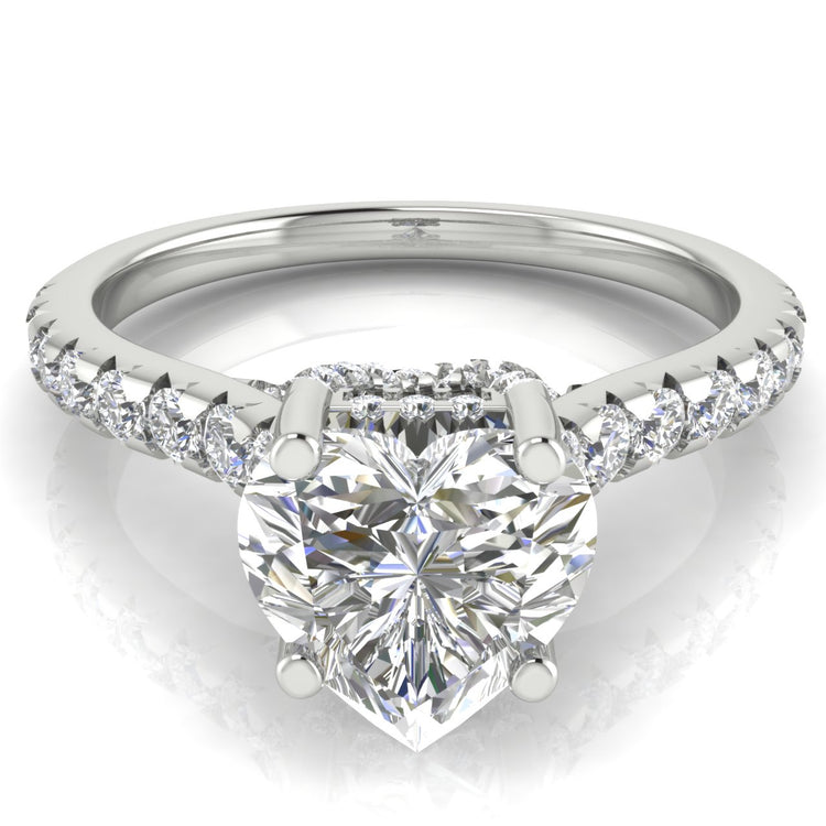 Bridge Pave Heart Shaped  Engagement Ring | Moissanite | Lab Grown Diamond