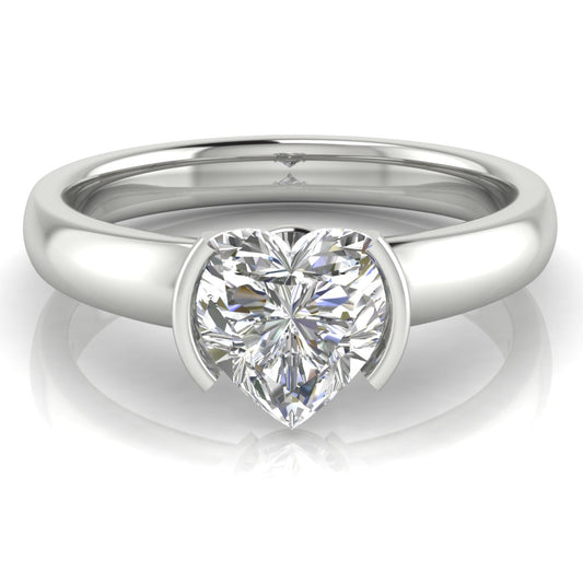 Half Bezel Floating Heart Shaped Lab Diamond Engagement Ring