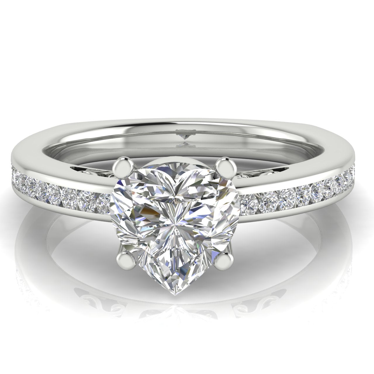 Euro Channel Set Heart Shaped Moissanite Engagement Ring