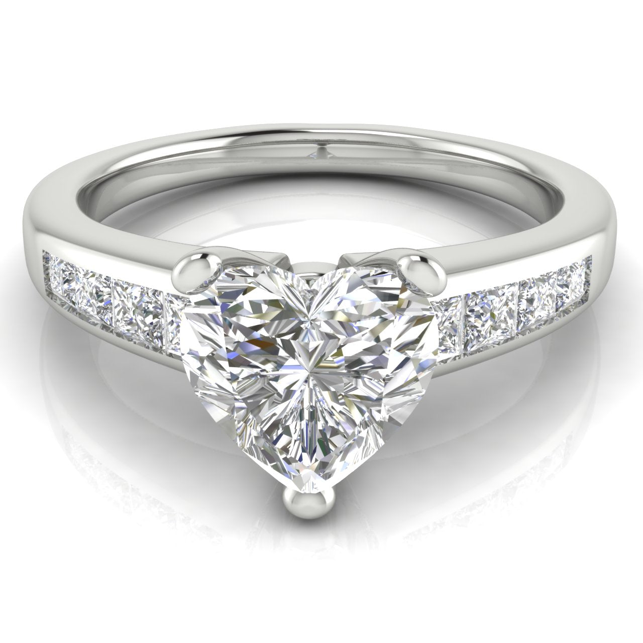 Princess Channel Set Heart Shaped Lab Diamond Engagement Ring