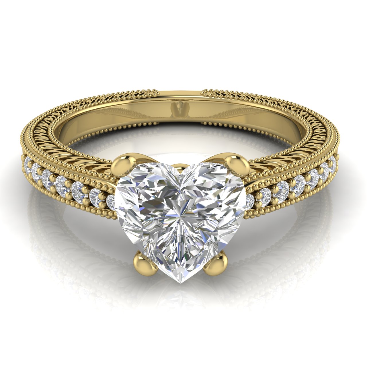 Tapered Vintage Inspired Heart Shaped Moissanite Engagement Ring