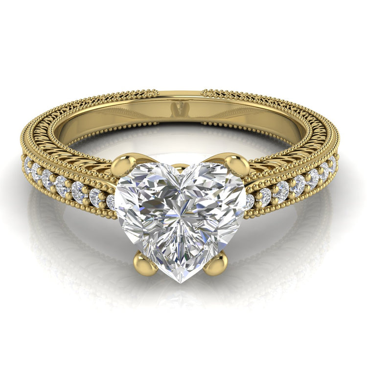 Tapered Vintage Inspired Heart Shaped Moissanite Engagement Ring