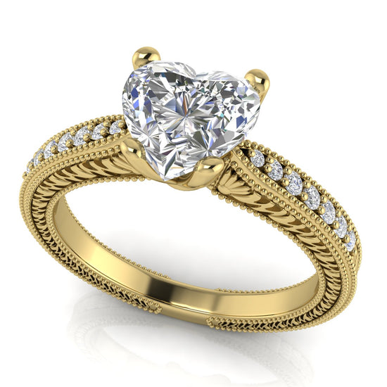 Tapered Vintage Inspired Heart Shaped Moissanite Engagement Ring