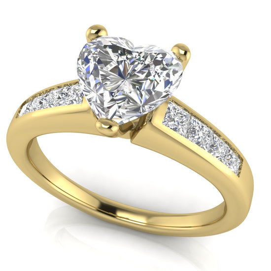 Princess Channel Set Heart Shaped Moissanite Engagement Ring