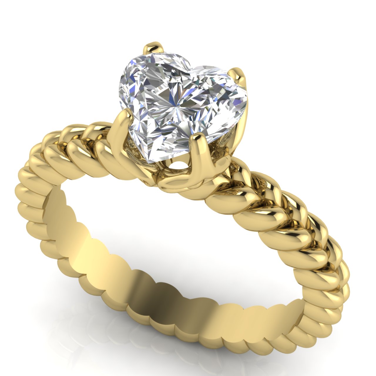 Rope Band Heart Shaped Lab Diamond Engagement Ring