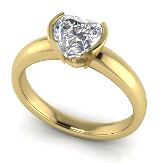 Half Bezel Floating Heart Shaped Moissanite Engagement Ring