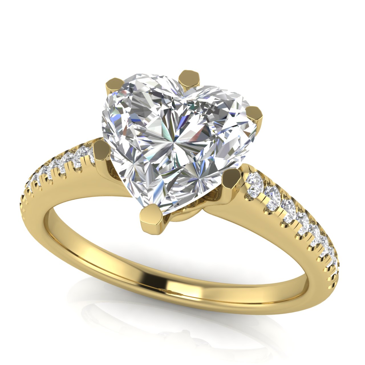 French Pave Heart Shaped Moissanite Engagement Ring